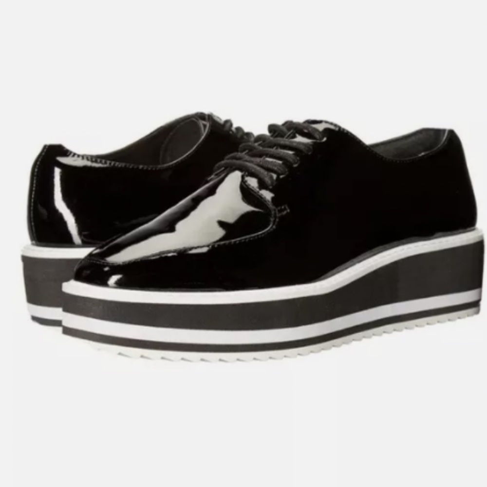 Sol Sana Black Patent Leather Oxford Flatforms 39 preowned worn 3x